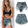 Short en jean vintage coupe slim taille haute effet usé pompon flocon de neige pour femme