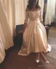 Vintage guld ankel längd land trädgård billiga bröllopsklänningar från axeln taffeta pleat vestido de novia bow sash brud strand ärm