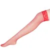 Женское нижнее белье выше колена для девочек, женское сексуальное кружевное нейлоновое топ в сеточку, сетчатые чулки до бедра, черные, белые, красные, розовые5974117