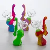 Muilt cores Mini Protable Silicone Bongos Com Bacia De Vidro Silicone Bubbler Tubulação De Água banger cabide Pequenos Plataformas de Petróleo Dab Rig 488