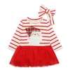 Bébé filles robe de dentelle de Noël enfants robes de princesse à rayures du père Noël automne mode boutique vêtements pour enfants de Noël avec bandeau C5509