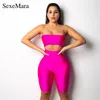 Sexemara frontal recorte estiramiento rosa mameluco trajes sexy de una pieza mono bodycon sin tirantes de hombro hueco club ropa traje