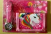 2 шт. / Лот Unicorn Comploss Watch Set Girls Wallet Fold Pocket Bags Pink Rose Мультфильм Канцтовары Организатор Организатор Сумка Детский Кошелек GGA1209