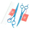 Bleu 7.0Inch Pet Cutting Ciseaux Ciseaux À Effiler Courbé Au Japon 440C Chien Toilettage Clippers Set avec Sac chiot Cheveux Tondeuse Outils HB0119