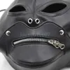 Bondage Leather Mask Hood Zipper bocca bavaglio Halloween Full Gimp Open Eyes schiavo con serratura Sex Games Toy # R78