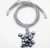 Nouveau collier pendentif en cuir gris naturel noir perle de culture d'eau douce 17.5"