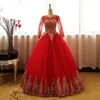 Vestido de Novia Ballkleid Quinceanera Kleider Gold Spitze Ballkleider Sexy Sheer Neck Long Sleeves Ballkleider