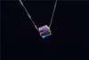 Austria Crystal Magic Cube Necklace Square Pendant Necklace 8*8mm Aurora Sugar Clavicle Chain Statement Necklace Jewelry Accessories