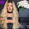 Free part Ombre Blonde Color Synthetic Hair Lace Front Wigs with dark roots Glueless Heat Resistant Fiber For African American Girl