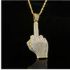 Мужчины Женщины Золотой Полный Горный Хрусталь Большой Средний Палец Ожерелья Bling Crystal Цепочки Vogue Ювелирные Изделия Подарки Хип-Хоп Подвески