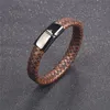 22cm Jewelry Punk Black Blue Braided Leather Bracelet For Men Stainless Steel Magnetic Clasp Fashion Bangles Christmas Gift 10PCS