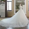 2019 echte foto's baljurk bruidsjurk vintage moslim plus size kanten trouwjurk prinses met mouwbal jurk trouwjurk308t