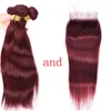 Brasilianisches Burgund 99j gerade Jungfrau-Haar-Bündel mit Schließung färbte menschliche Haar-Webart mit Spitze-Schließung 4Pcs Los-brasilianische Haar-Verkäufer