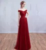 Cheap Off Shoulder Red Tulle Evening Dresses Party Gowns qatar 2024 Sweep Train Pleated Plus Size Corset Formal Prom Dresses HY135