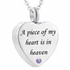 En bit av mitt hjärta är i Heaven Urn Halsband för Ashes Memorial Keepsake Cremation Pendant Jewelry Funeral Locket