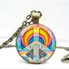 Fashion 2017 Hot sale Hippie Necklace Sign Peace Pendant Hippie Jewelry Glass cabochon Necklace art gift for women men A-124 HZ1