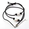 Freshwater Pearl Jewelry Set Fashion white pearl leather cord necklace and bracelet given to the mother's surprise gift