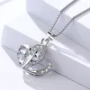 New Authentic 925 Sterling Silver Sparkling Clear Purple Crystal Heart Love Adjustable Necklaces For Women Diy Fashion Jewelry