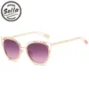 Sella arrivée femmes évider alliage cadre gradient lentille lunettes de soleil mode cateye teinte lentille lunettes de soleil