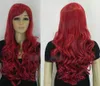 Горячая распродажа Новая мода Длинная ярко-красная вьющиеся вьющиеся женщины парики волос парики волос + шапка