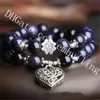 10Pcs 10mm Sparkly Blue Sandstone Bead Tibetan Silver Love Heart Charm Pendant Elastic Stretch Bracelet Valentine's Day Gift for Male Female