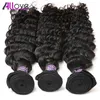 Allove 10A Onda Profunda Feixes de Cabelo Humano 3 pcs Cabelo Brasileiro Toda Onda Profunda Barato Peruano Extensões de Cabelo Humano In79351651745426