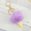 Ice Cream Key Chain - Cute Faux Fur Pom pom Keychain imitation Rex rabbit hair ball Car Key Ring For child Birthday Gift