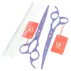 Meisha 70 Polegada aço inoxidável curvado cães tesouras de corte roxo 18 dentes pet desbaste tesoura Groomer aparar cabelo clipper kit4949954