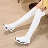 Big Size 29-44 Sports Trend People Over the Knee High Sock Boots Moda Branca Preta Listrada Casual Sapatos Mulher Taxa Botas Altas