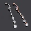 Fashion Stainless Steel Zircon Long Dangle Round Rhinestone Navel Belly Ring Button Bar Barbell Rings Piercing Reverse Jewelry