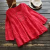 Nuova camicetta rossa con ricamo Donna Top in cotone con maniche a nove quarti 2018 Casual Dolce Solido Colletto quadrato Camicie da donna Femme Camisa