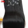 Double Weft 100% Remy Human Hair Clip In Extensions 10 '' - 26 '' Grade 7a Kvalitet Full Head Tjock lång Sjukt Silky Rak 1B Naturlig Svart