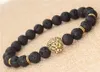 Naturlig lava / vulkanisk Buddha Leo Lion Head Beaded Strands Armband Svart Lava Stone Bead Armband Män Kvinnor Smycken Rope Chain Strand Armband