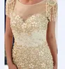 2018 kristal zeemeermin goud kleur kralen trouwjurken juweel nek elegante bruiloft bruidsjurken unieke kwast bruiloft jurk 71697