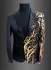 Men Court Jacket Singer Dancer Sequins Metal Chains Military Uniform male Stand Collar Stage Blazer Prom Party Shining Coat Bar Star Concert Nightclub Costumes