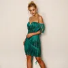 20187 Joyfunear Off Ramię Tassel Mini Party Dress Kobiety Hurtownie Solid Celebrity Clubwear Bandaż Vintage Dresses Drop Shipping