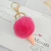 Ice Cream Key Chain - Cute Faux Fur Pom pom Keychain imitation Rex rabbit hair ball Car Key Ring For child Birthday Gift