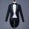 Men's Swallowtail Costume Applique Sequins Tailcoat Pants Suit Club Magician Stage Outfit Prom Singer Chorus Dress Black Blazer Host Clothes