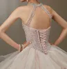 Ruffen Organza modische voll eingerichtete Perle Kristalle Promkleider für Mädchen hellblau süße 16 Kleider offener Quinceanera Kleid