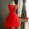 2018 tani seksowna czerwono -kryształowa mini mini sukienka Homecoming z aplikacjami koronkowymi dla dziewcząt juniors Graduation Party Prom Formal 6405297