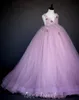 사랑스러운 핑크 Backless 볼 가운 플라워 걸 드레스 결혼식 페르시 유아 미인 대회 가운 Tulle Appliqued Floor Length Kids Prom Dress