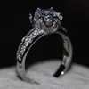 Flor estilo mujeres hombres joyería anillo corte redondo 3ct diamante 925 plata esterlina compromiso boda anillo regalo