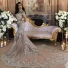 Dubaï Arabe De Luxe Scintillant 2019 Robes De Mariée Sexy Bling Dentelle Perlée Applique Col Haut Illusion Manches Longues Sirène Vintage Robe De Mariée