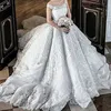 Elegância frisados ​​Princesa Vestidos de casamento 2018 sexy do laço apliques fora do ombro mangas do vestido de casamento lindo tule bola vestido de casamento Dres