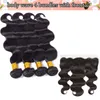 Virgin Brasilian Hair Body Wave Mänskliga hårväv med stängning Kroppsvåg Hårbuntar med frontal Peruvian Malayain Extensions Bulkorder