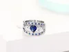 Luxury Three layers sapphire Rings sets 925 sterling silver Blue crystal Rhinestone diamond Heart Wedding ring For women Fashion Jewelry