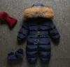 2018 Zima Baby Romper Kamuflaż Kombinezon Maluch Chłopcy Dziewczęcy Kombinezy Kaczki Down Down Skoki Kapturem Prawdziwe Futro Kołnierz Odzieży Kids Snowuit