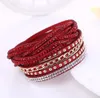 Korean Women Crystal Wrap wristband Multilayer Velvet Leather Diamond Bracelets bangle band cuff for Girl Fashion Jewelry Gift