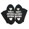 unisex humor words printed letters socks World's Awesomest Boyfriend Girlfriend couple cotton socks Valentine's Day Gift