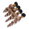 Peruvian Honey Blonde Ombre Human Hair Bundles Loose Wave Wavy #1B/27 Dark Root Light Brown Ombre Virgin Human Hair Weave Extensions